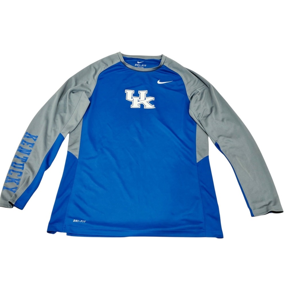 Nike Elite Kentucky Wildcats Dri-FIT Long Sleeve Shirt Mens Large UK NCAA Blue